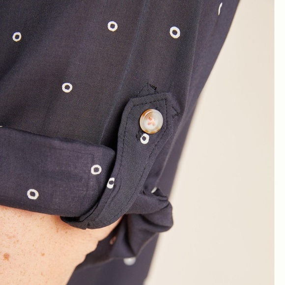 Maeve by Anthropologie Tunic Button Down Blouse Sz XS Black & White Circles - Picture 9 of 15